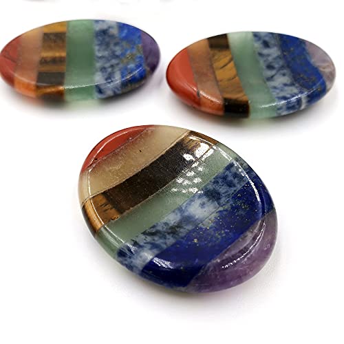 SHARKOOO Thumb Worry Stone for Anxiety, 7 Chakra Crystals Healing Stones, Oval Chakra Worry Stone, Meditation Crystal