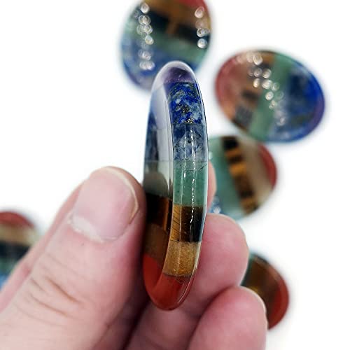 SHARKOOO Thumb Worry Stone for Anxiety, 7 Chakra Crystals Healing Stones, Oval Chakra Worry Stone, Meditation Crystal