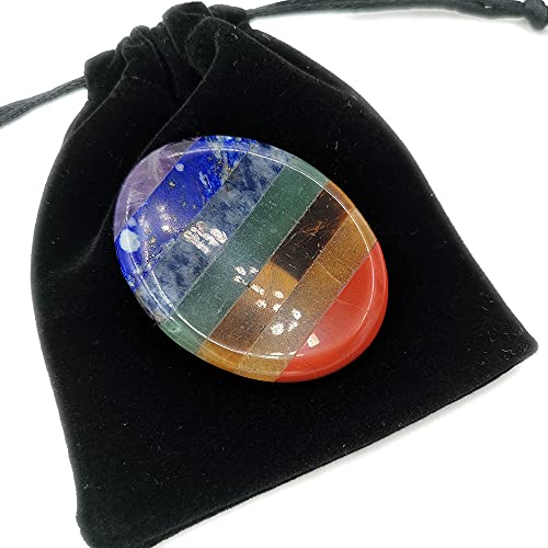 SHARKOOO Thumb Worry Stone for Anxiety, 7 Chakra Crystals Healing Stones, Oval Chakra Worry Stone, Meditation Crystal