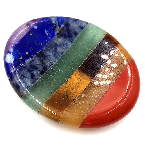 SHARKOOO Thumb Worry Stone for Anxiety, 7 Chakra Crystals Healing Stones, Oval Chakra Worry Stone, Meditation Crystal