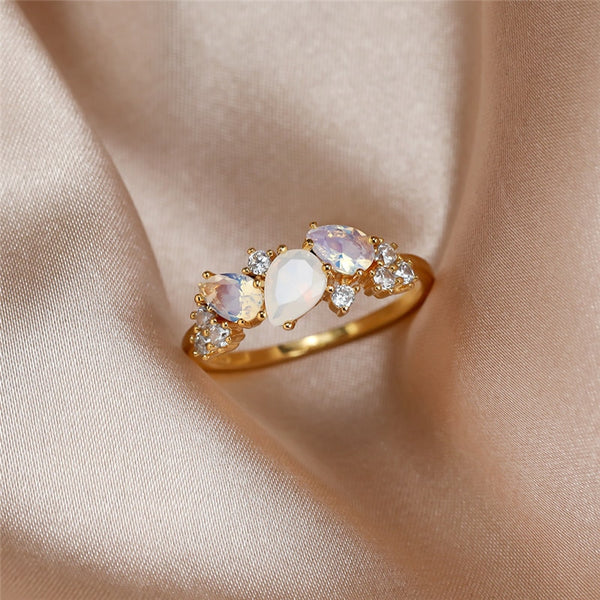 White Crystal Moonstone Ring